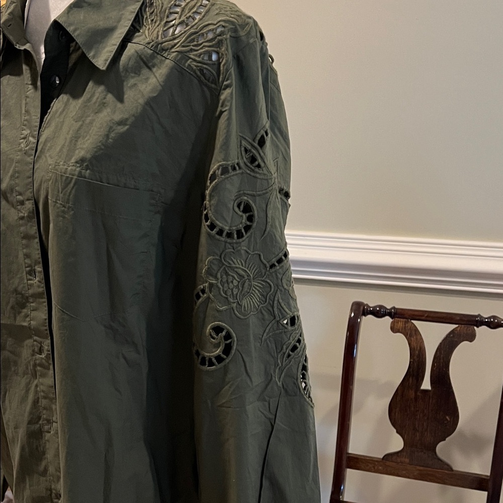 Sundance Olive Sonda Lace Shirt/Blouse/Dress with liner, NWT, Large - Picture 5 of 6